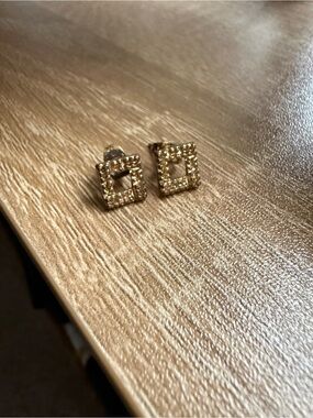 Gold Square Pavé Stud Earrings